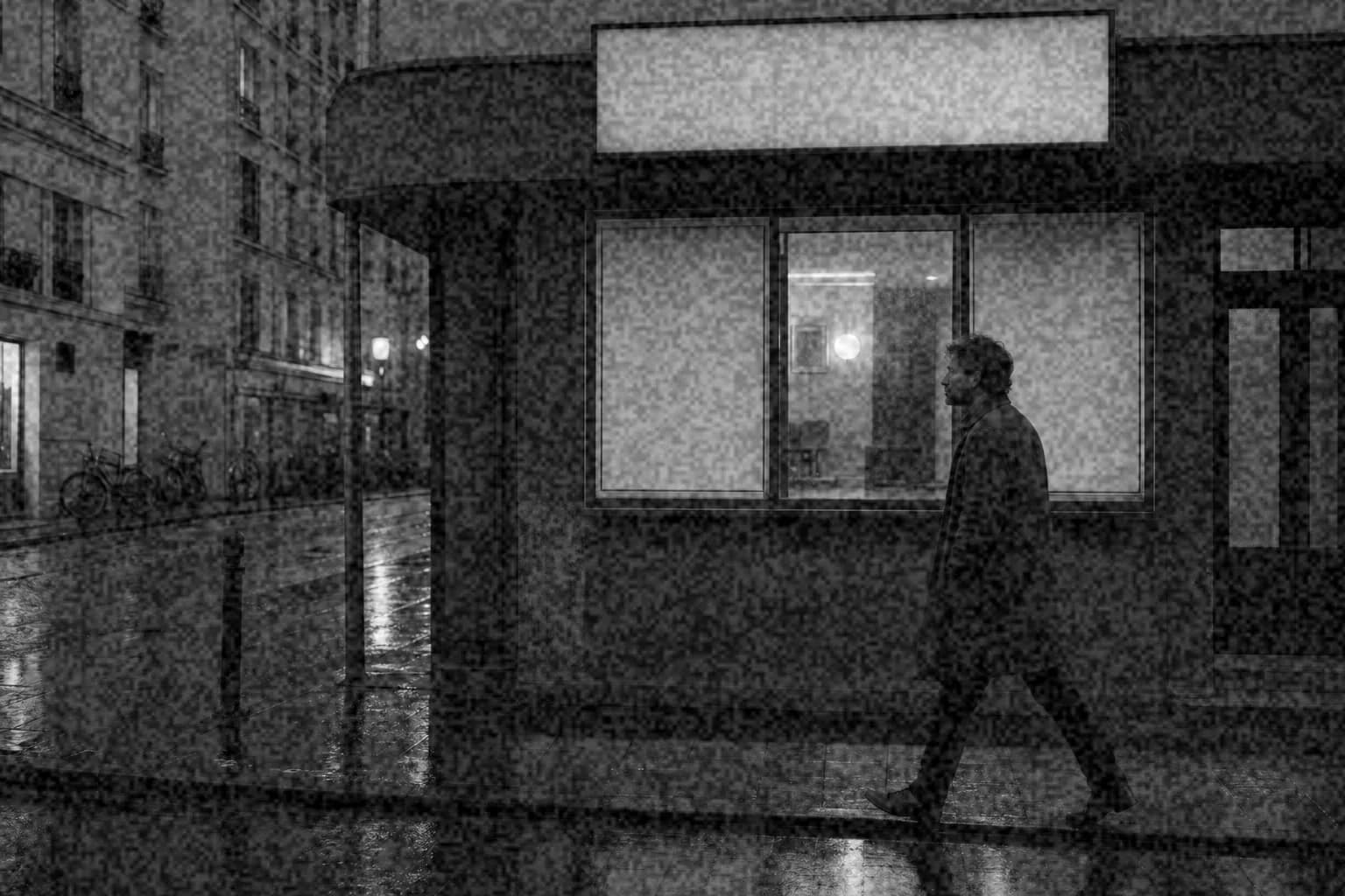 Pushed Street B&W processed with medium film grain at 55% intensity